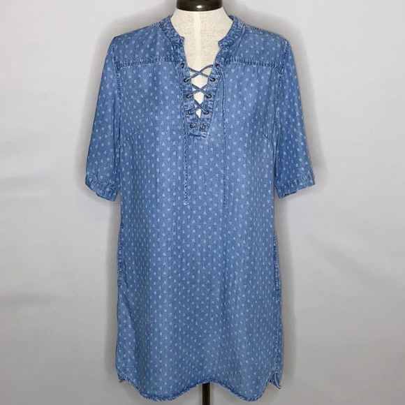Philosophy Tencel Popover Lace Up Shirt Dress in Raindrop Print - Medium - Picture 1 of 7